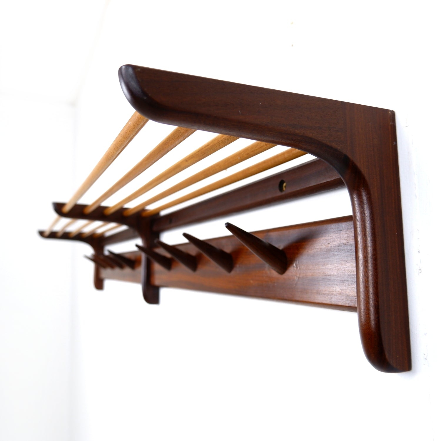 Coat Rack with Slatted Top Shelf and Slatted Wood Wall Rack