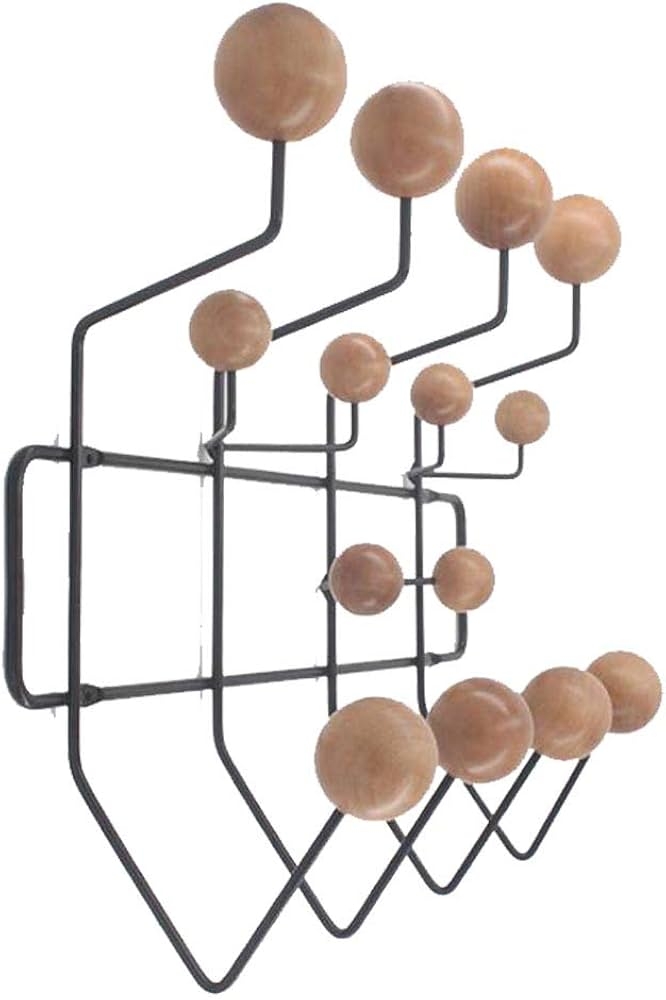 Coat Rack with Spherical Wooden Hooks and Black Wire Frame