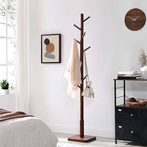 Coat Rack with Square Pedestal Base and Adjustable Wood Stand