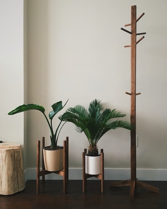 Coat Rack with Staggered Pegs and Vertical Wooden Coat Tree