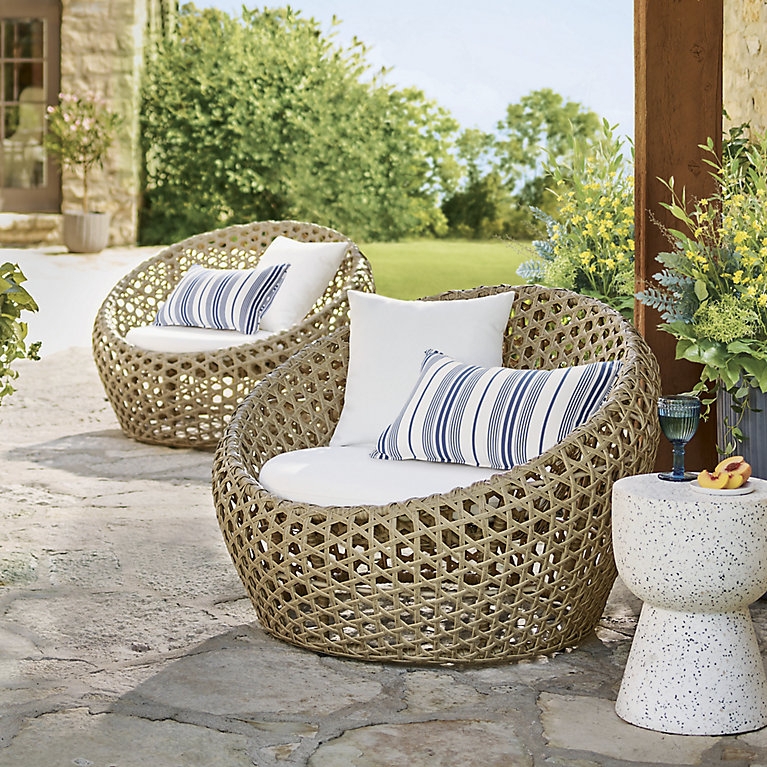 Cocoon Chair Set with Striped Lumbar Pillow and Open Weave