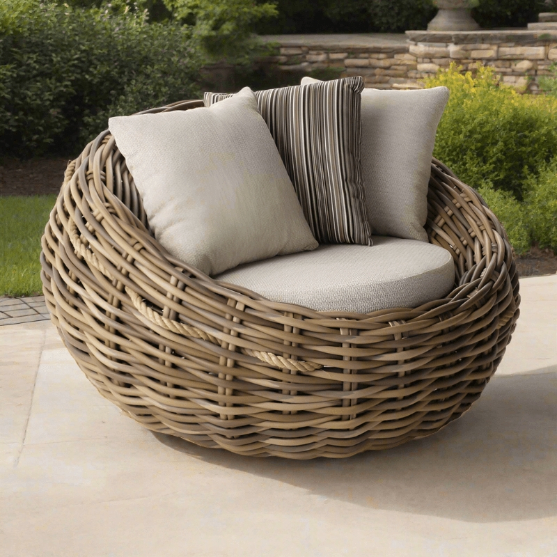 Cocoon Lounge Chair with Spherical Silhouette and Rope