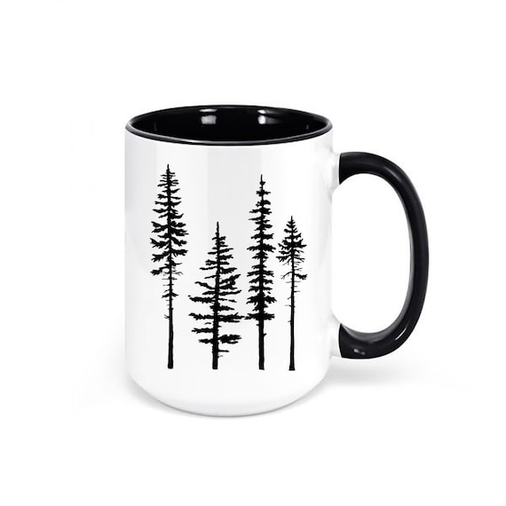 Coffee Mug featuring Black Interior and Rustic Cabin Forest Graphics