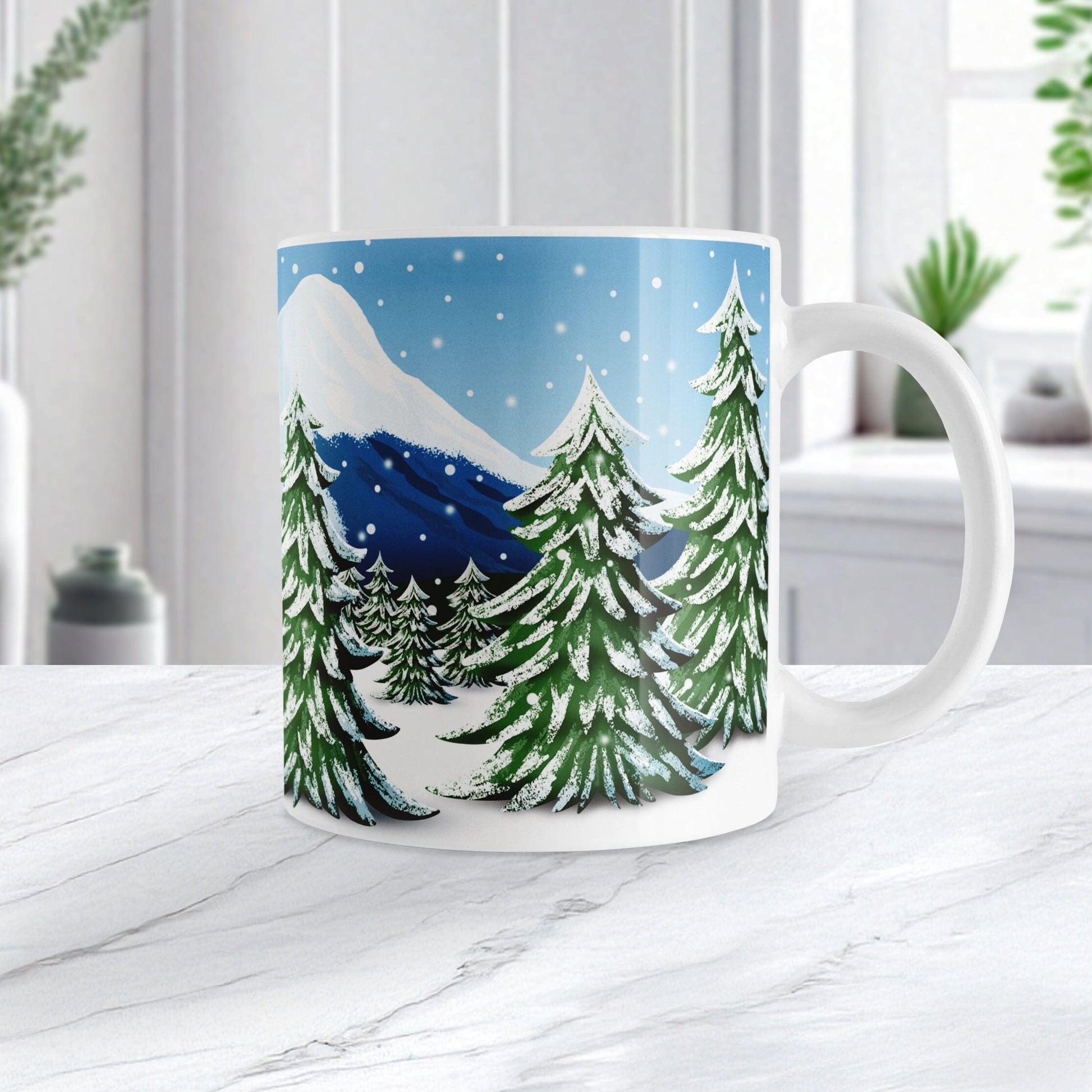 Coffee Mug featuring Winter Landscape Print and Snowy Tree Scene