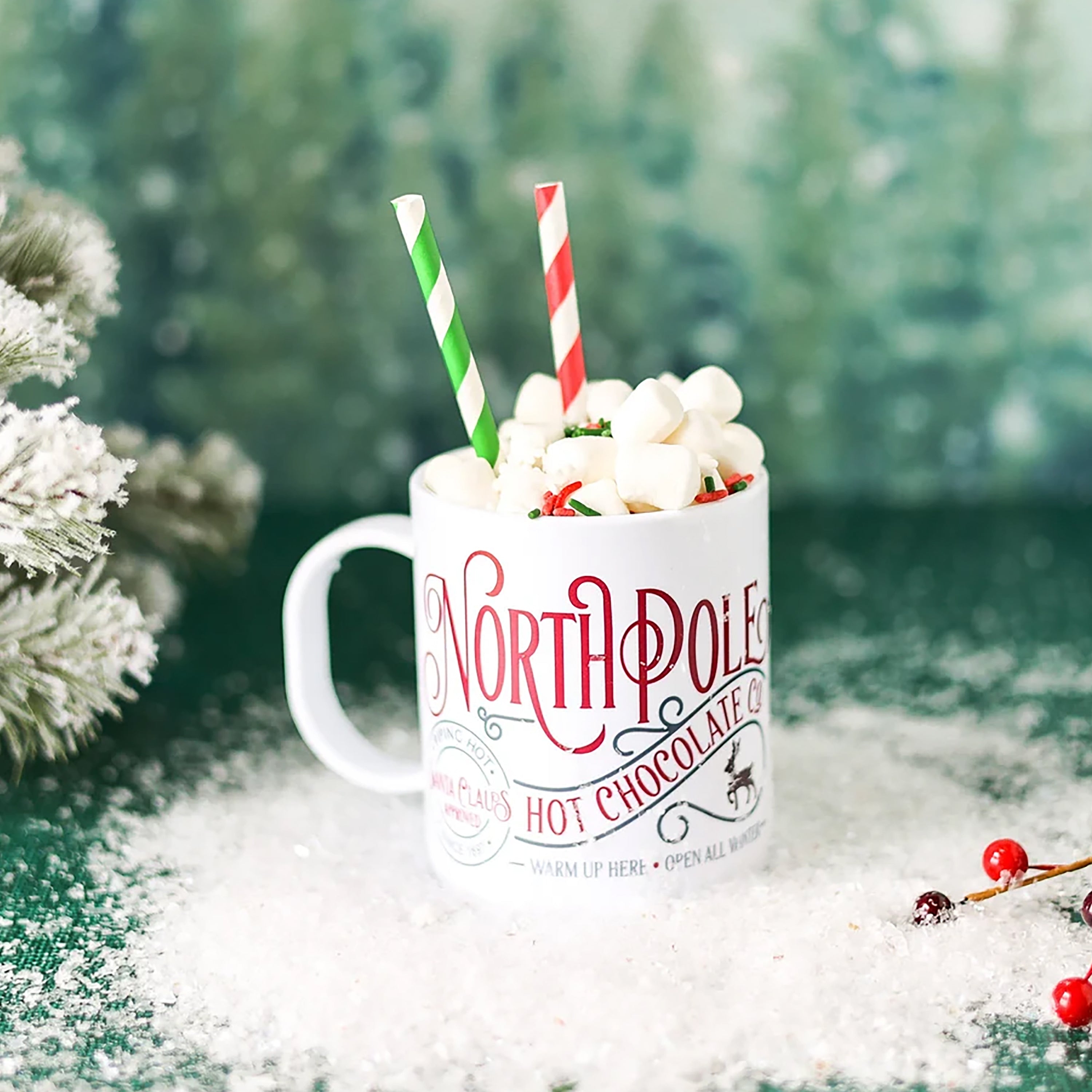 Coffee Mug: North Pole Graphic Vintage Holiday Ceramic Hot Cocoa Mug