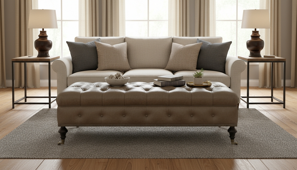 Coffee Table Bench Deep Button Tufting Metal Casters