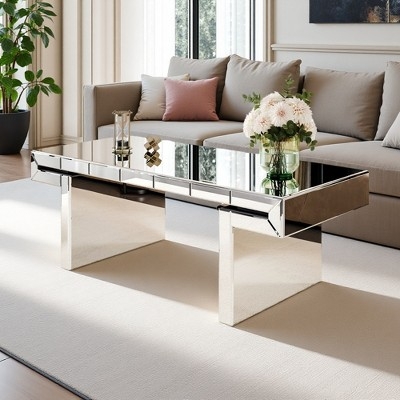 Coffee Table Fluted Glass Apron Mirrored Slab Leg Frame