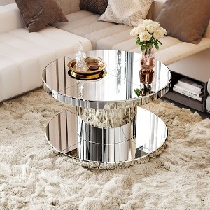 Coffee Table Fluted Mirror Glass Two Tier Round Tabletop
