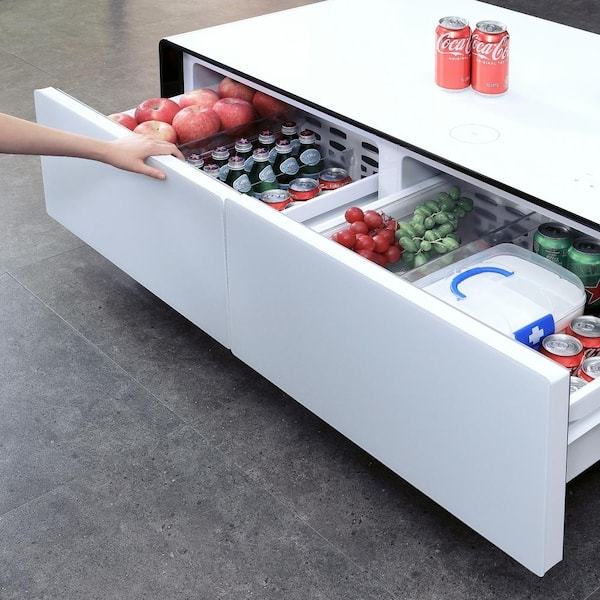 Coffee Table Fridge with White Glass Top and Glass Top Fridge Table