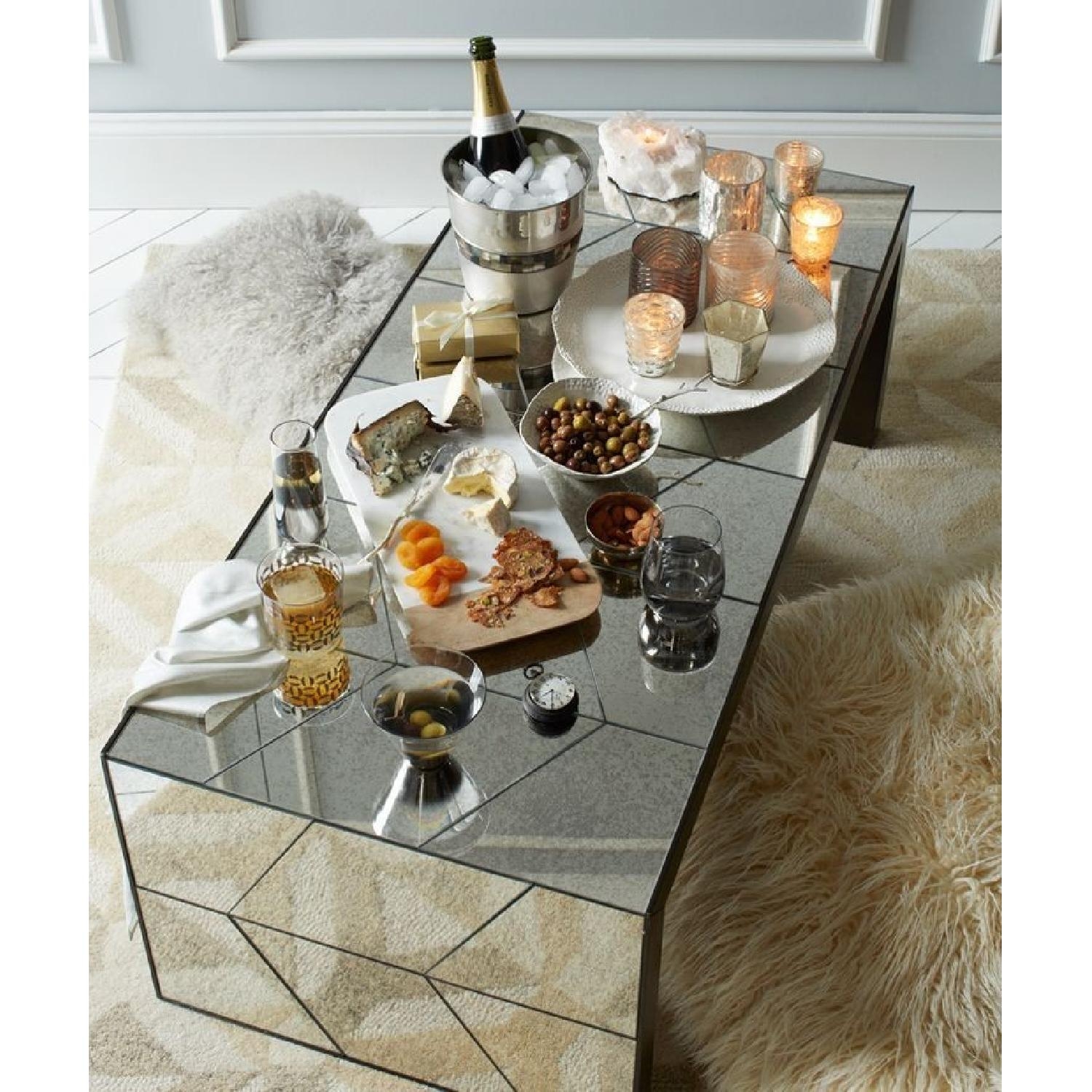 Coffee Table Herringbone Mirror Faceted Glass Surfaces