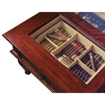 Coffee Table Humidor Glass Top Display Luxury Wood Stand