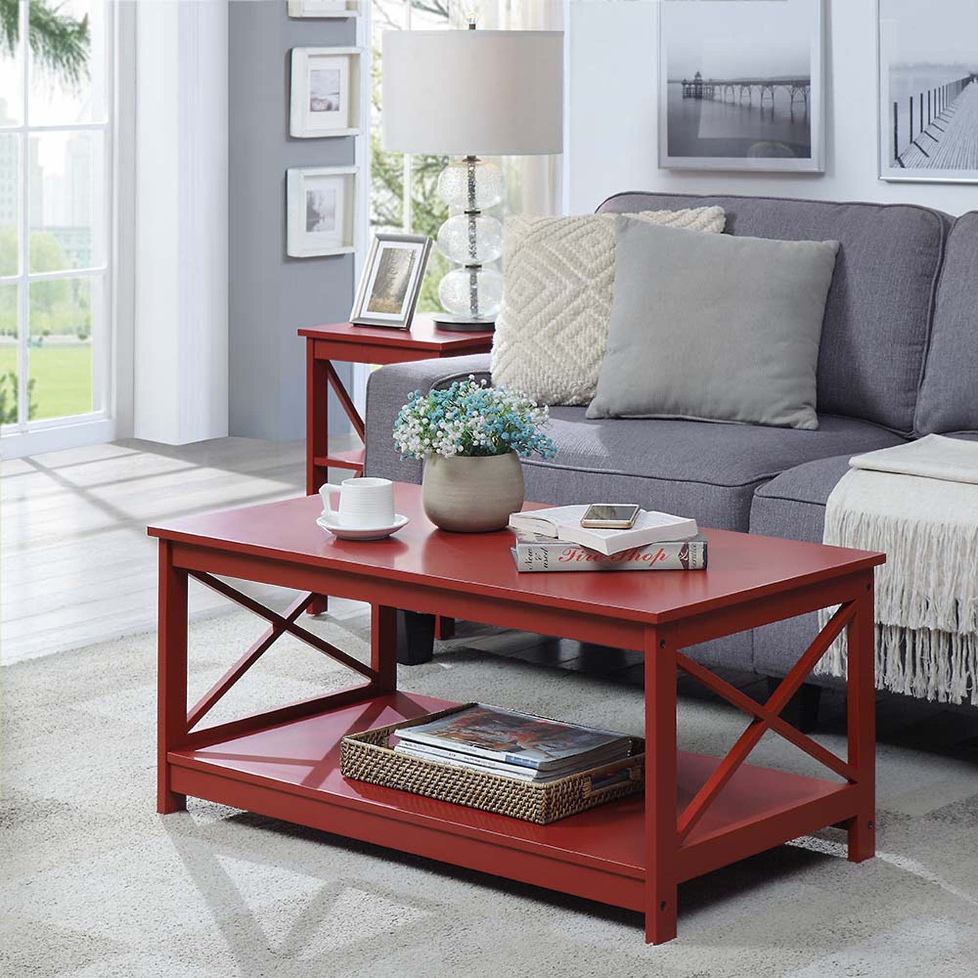 Coffee Table in Cranberry Red with X Frame Side Panels