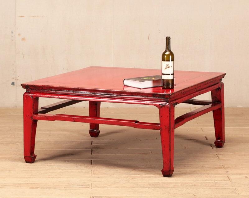 Coffee Table in Crimson Red Lacquer with Ming Hoof Feet