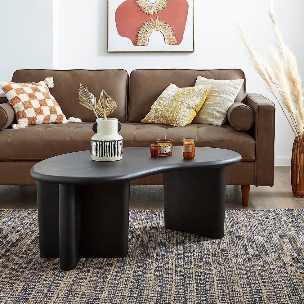 Coffee Table in Kidney Shaped Matte Black with Sculptural Base