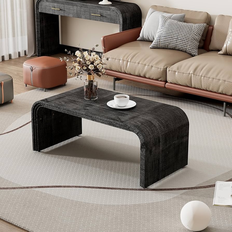 Coffee Table in Matte Black with Curved Waterfall Edge
