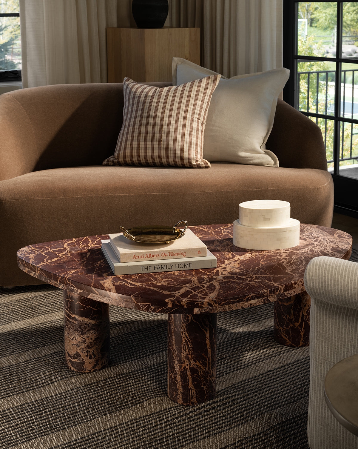 Coffee Table in Merlot Marble with Chunky Stone Legs