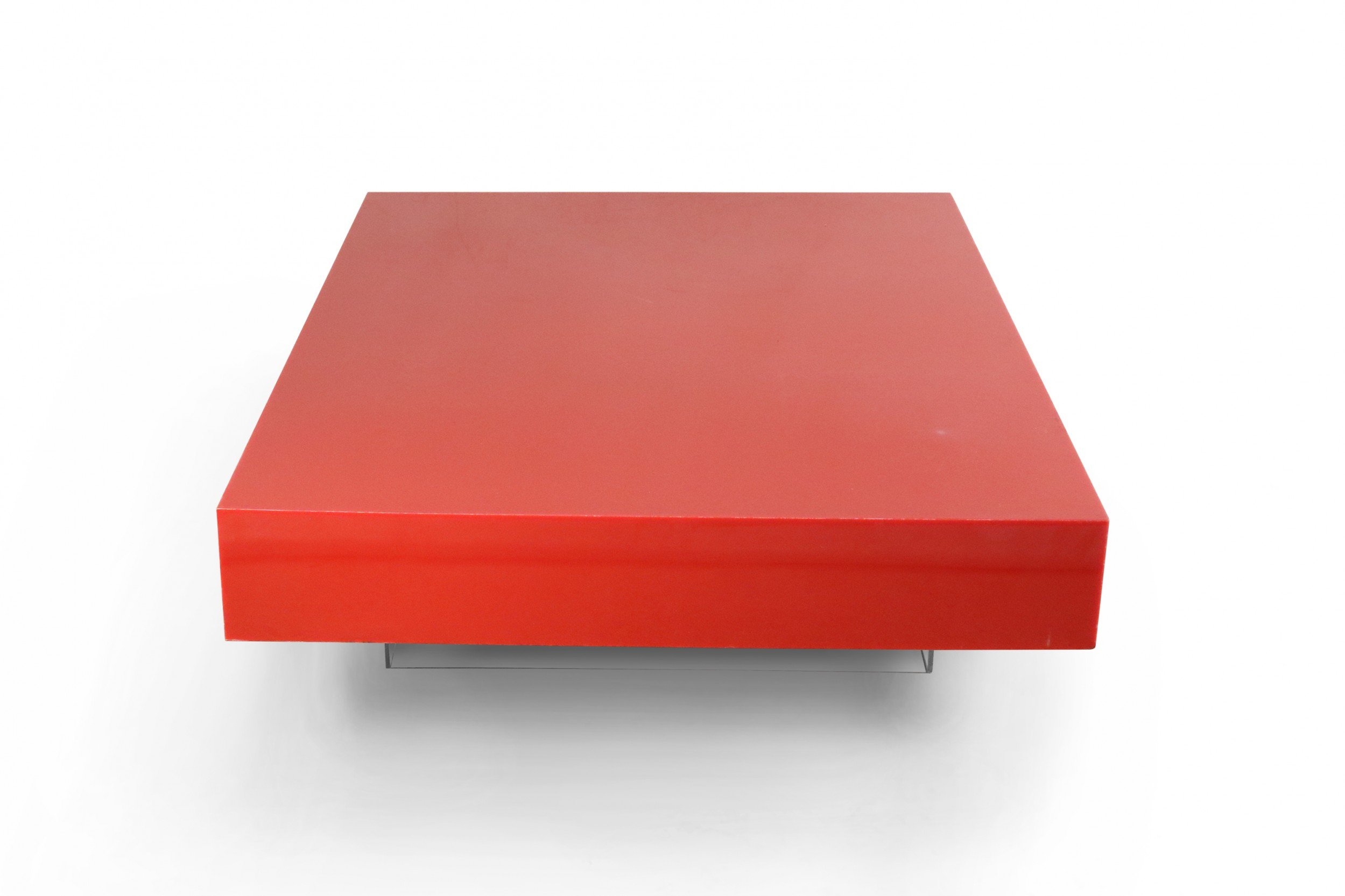 Coffee Table in Vibrant Red Lacquer with Floating Base