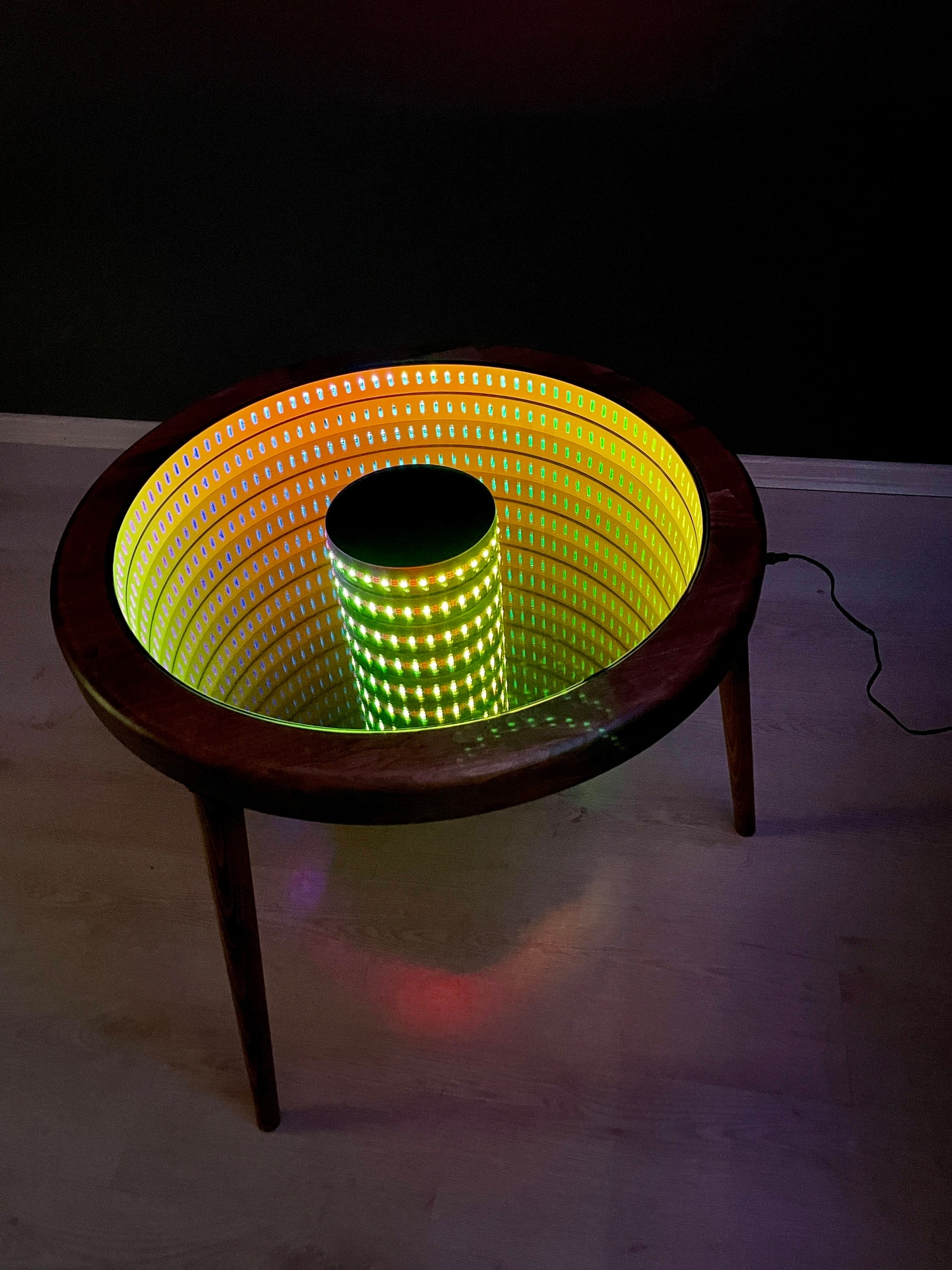 Coffee Table Infinity Mirror Integrated LEDs Wood Frame