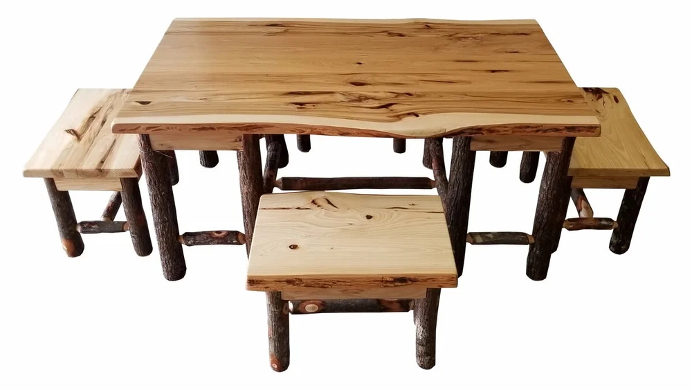 Coffee Table Set Bark On Legs Live Edge Slab Hickory Log
