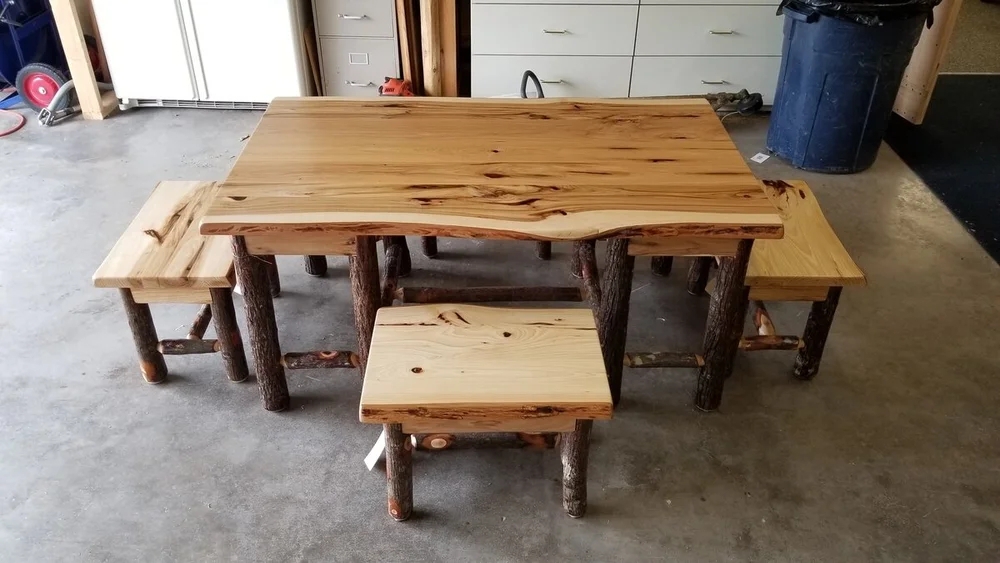 Coffee Table Set Five Piece Log Leg Live Edge Lodge Table