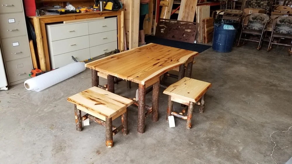 Coffee Table Set Log Base Construction Live Edge Top Set