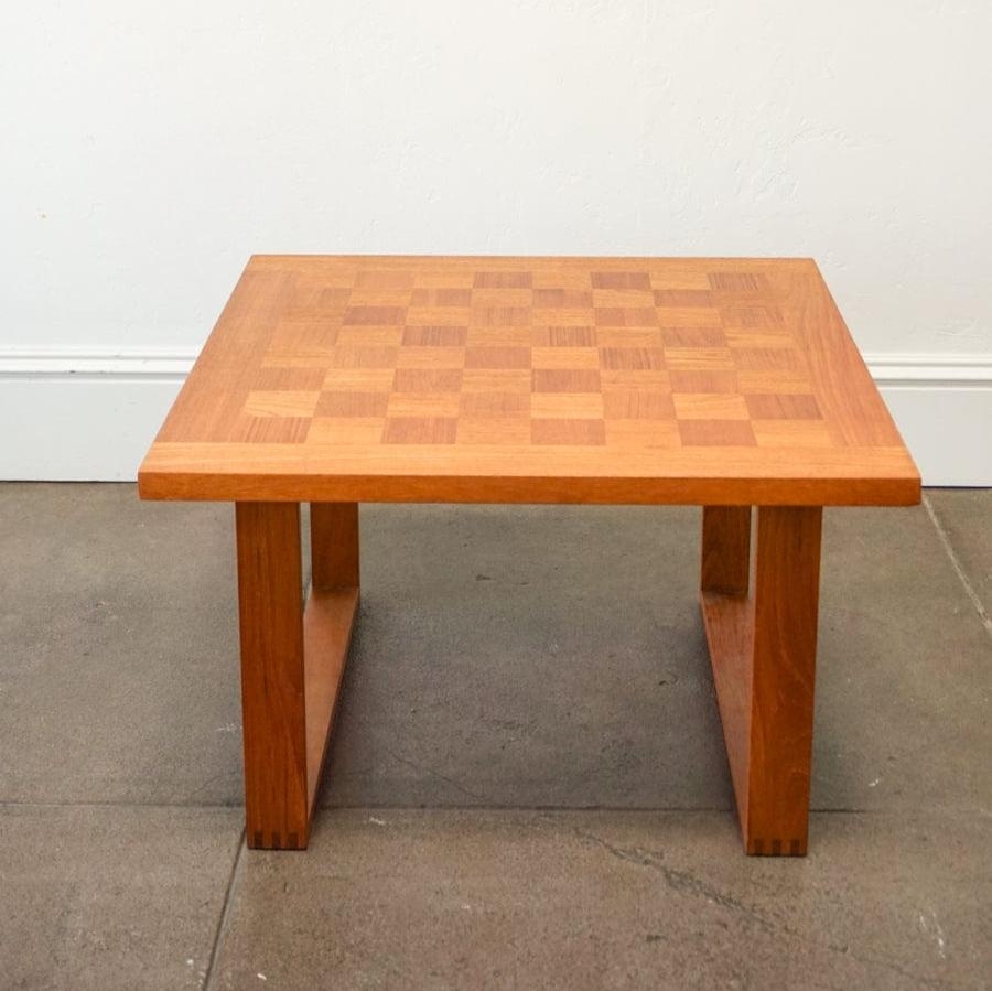 Coffee Table Teak Wood Inlay with Mid-Century Game Table Finger Joints