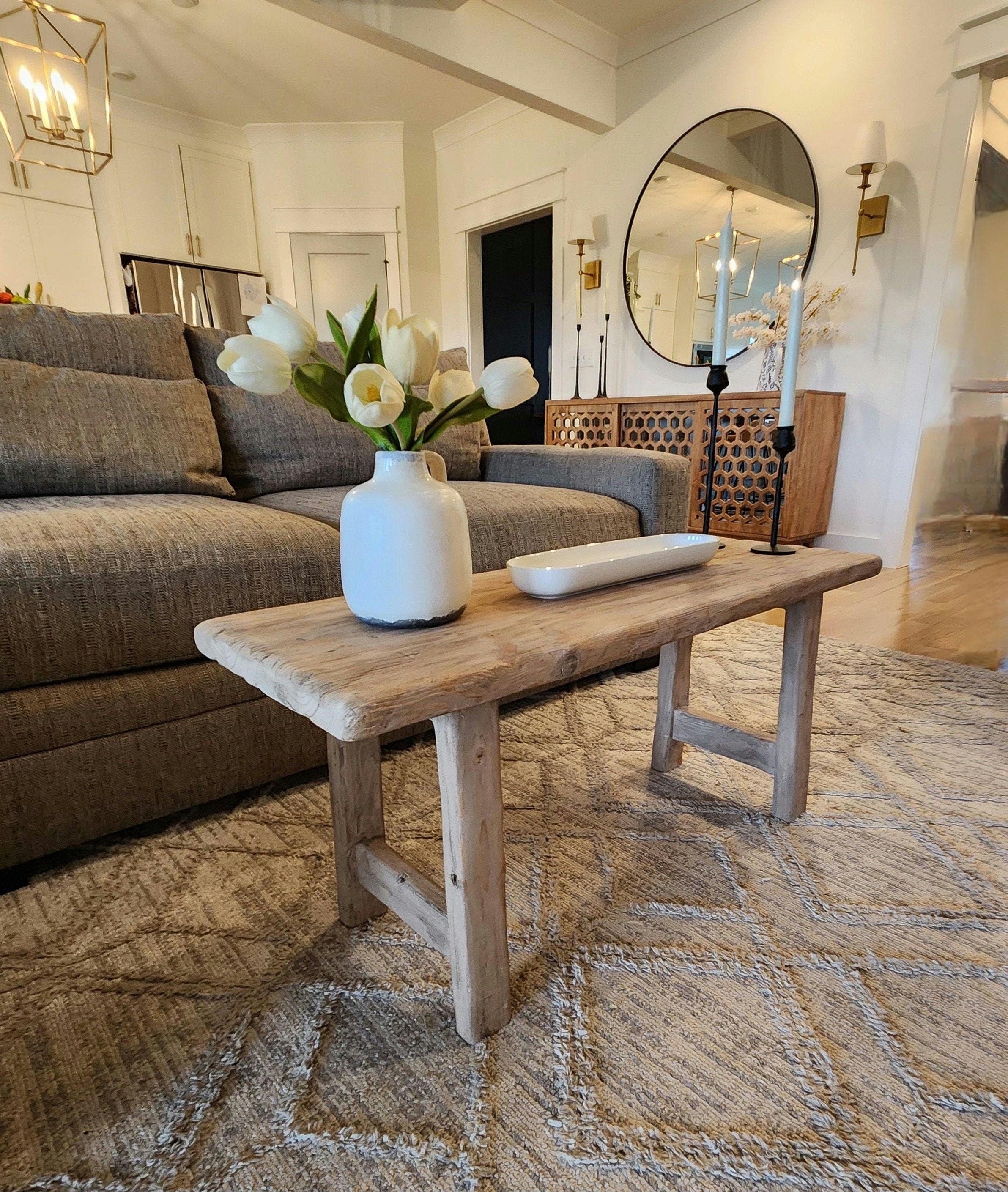Coffee Table Weathered Blonde Noodle Style Wood Table