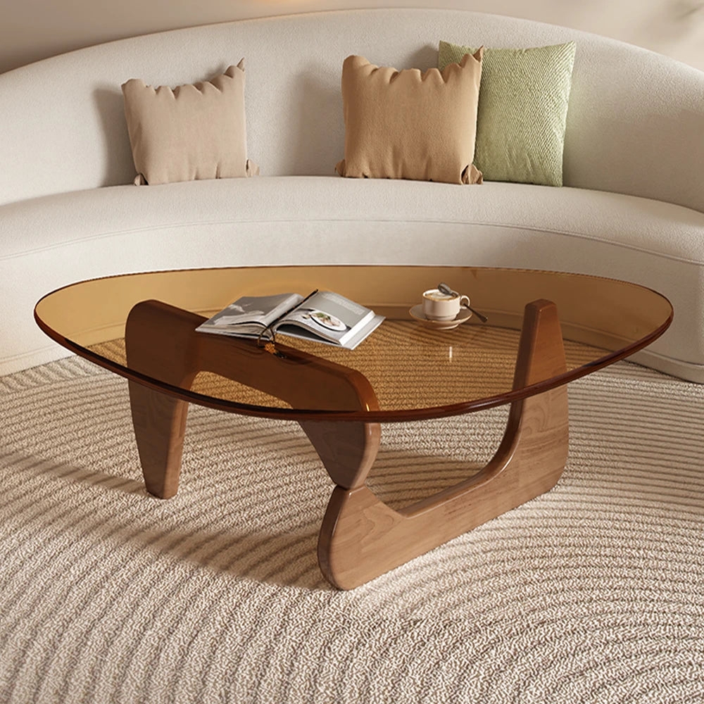 Coffee Table with Amber Tinted Glass and Interlocking Base