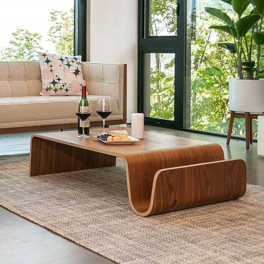Coffee Table with Bentwood Curve and Integrated Magazine Rack