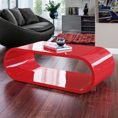Coffee Table with Cherry Red High Gloss Capsule Shape