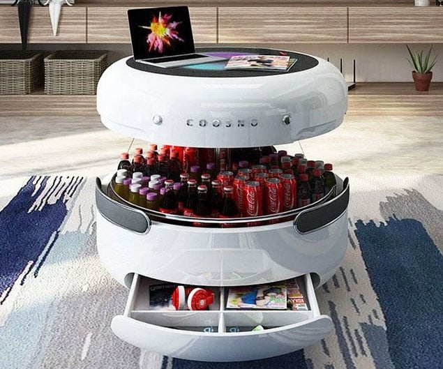 Coffee Table with Circular Silhouette and White Circular Storage Table