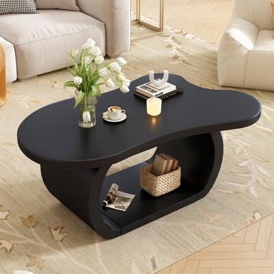 Coffee Table with Cloud Shaped Top and Curved Pedestal Base