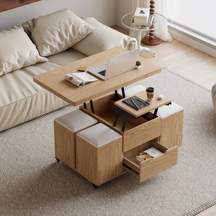 Coffee Table with Dual Lift Top and Nested Ottomans