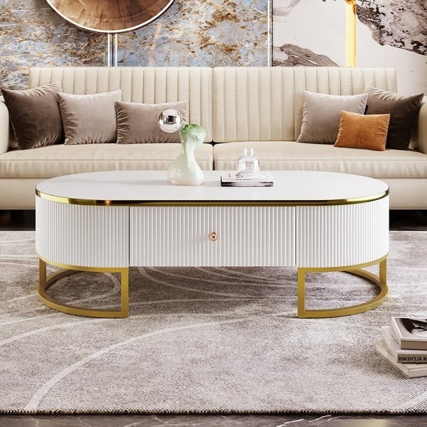 Coffee Table with Fluted Ribbed Texture and Oval Silhouette