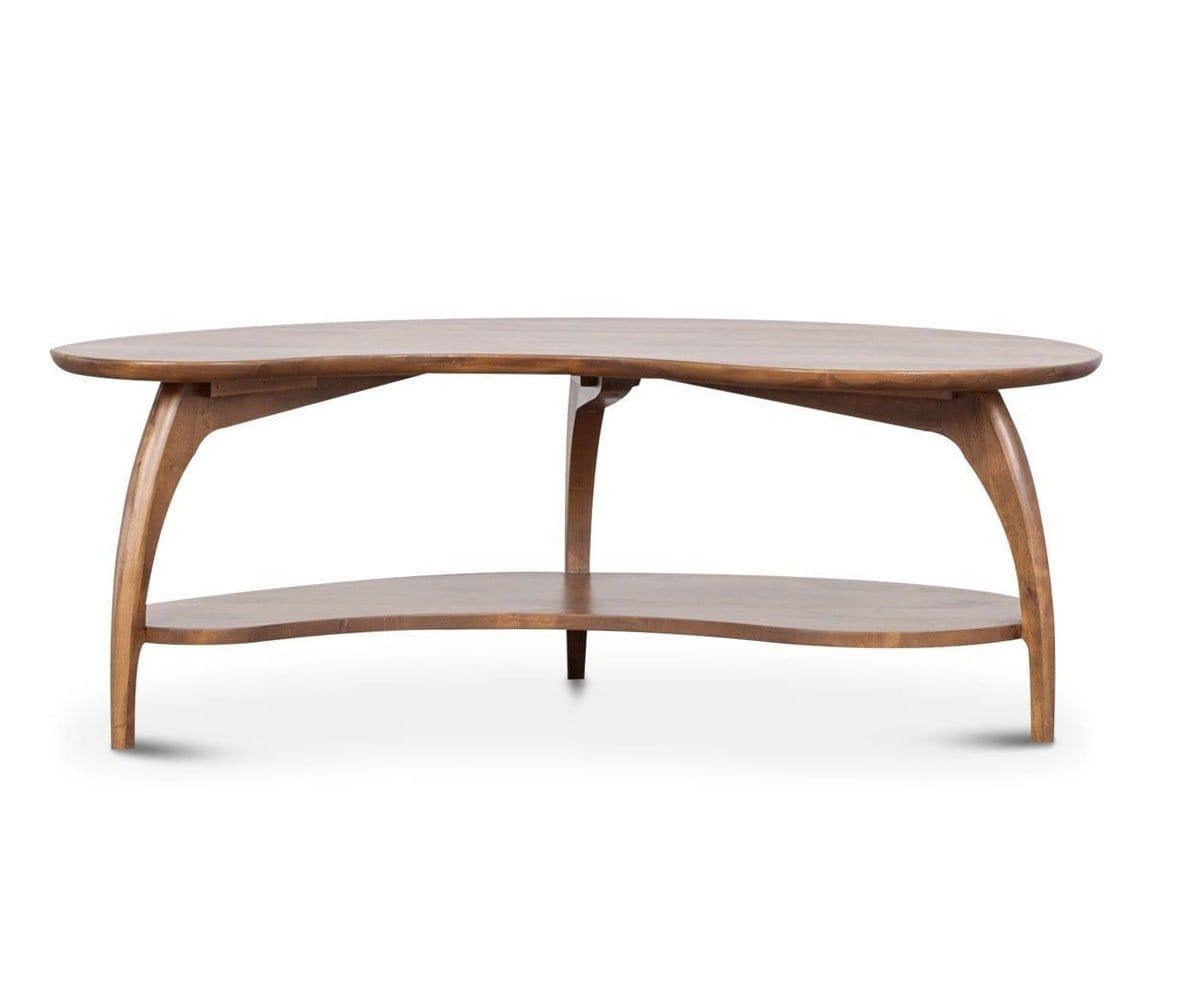 Coffee Table with Kidney Shaped Top and Lower Storage Shelf