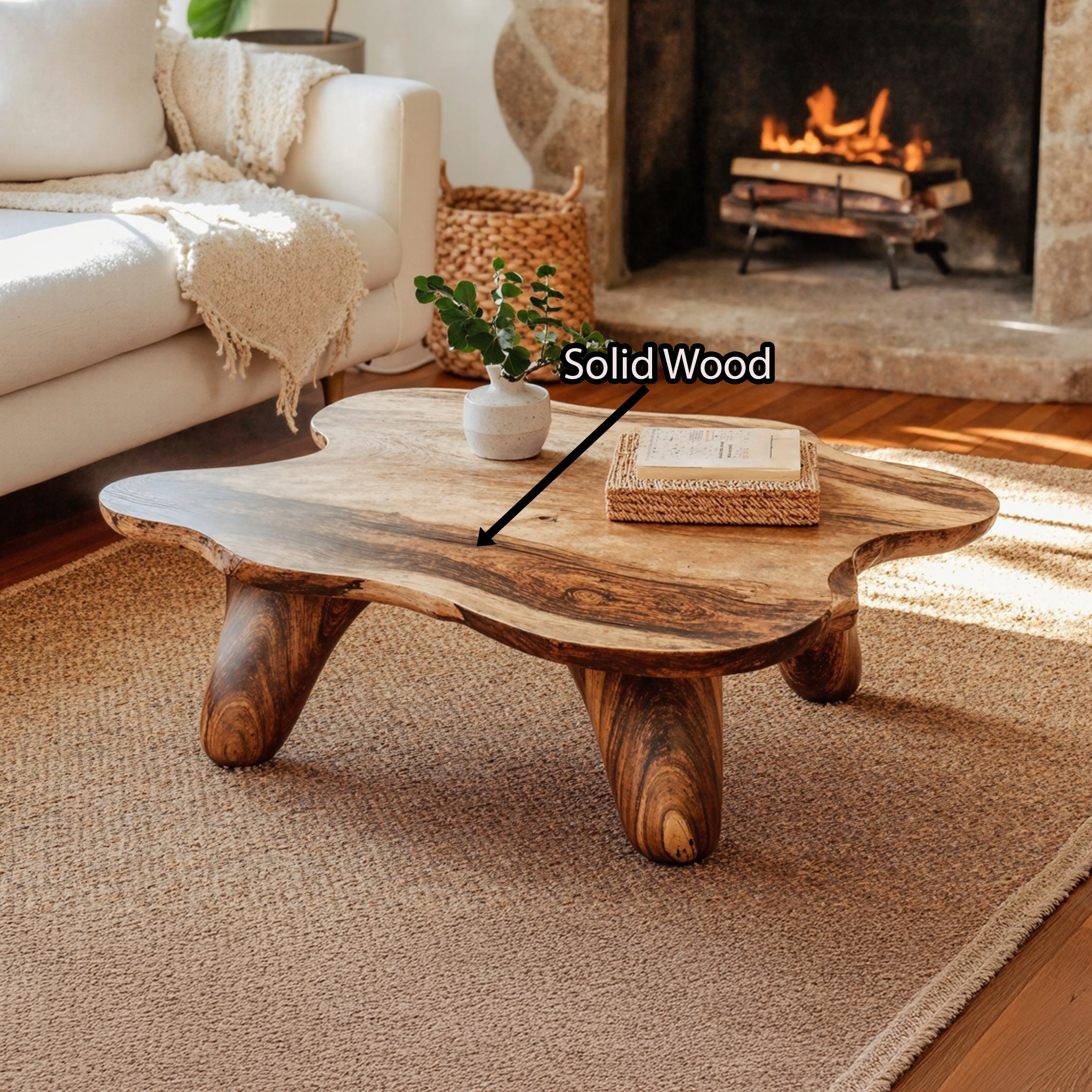 Coffee Table with Organic Low Profile Solid Wood