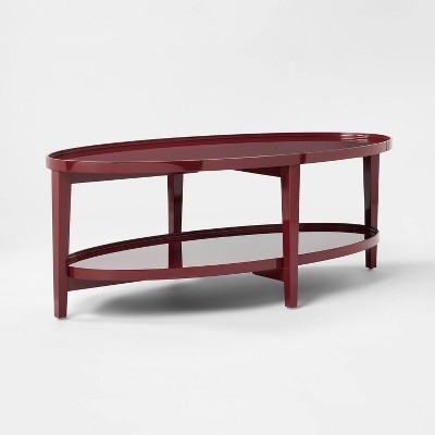Coffee Table with Oval Silhouette in Dark Red Lacquer