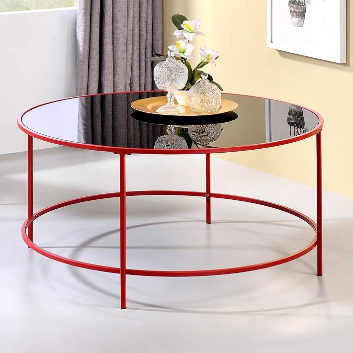 Coffee Table with Poppy Red Frame and Black Glass Top