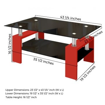Coffee Table with Red Geometric Base and Smoked Glass