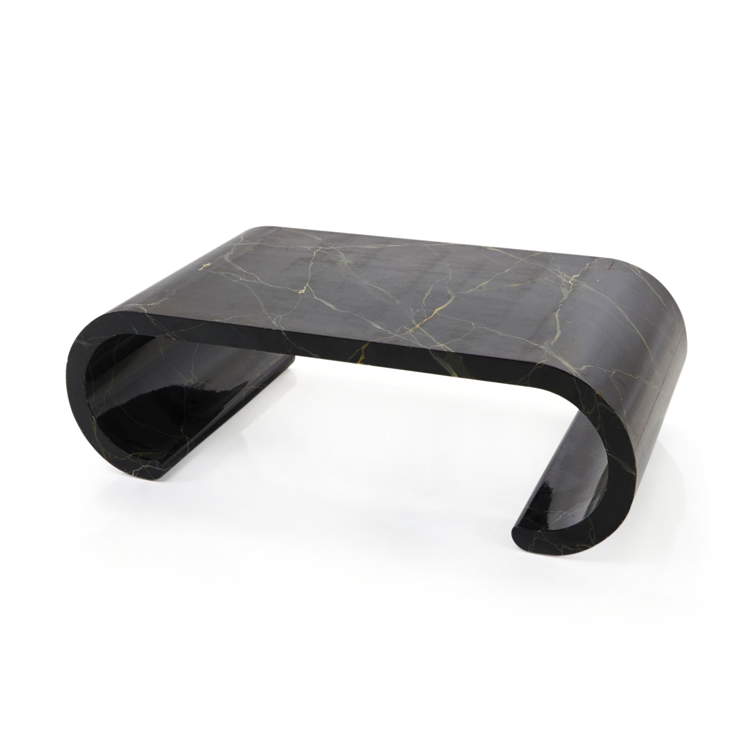 Coffee Table with Scroll Legs and Black Marble Effect Finish