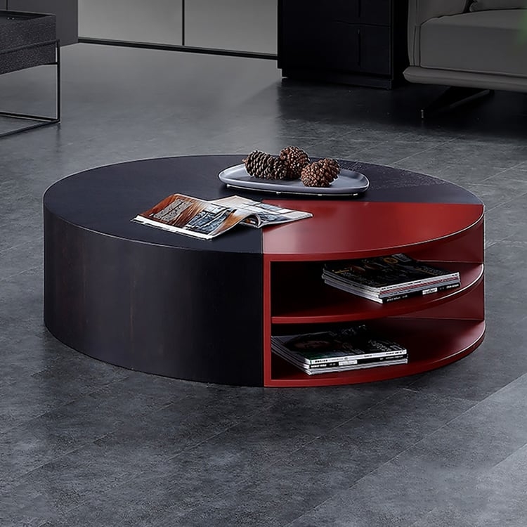 Coffee Table with Two Tone Round Drum Shape and Storage