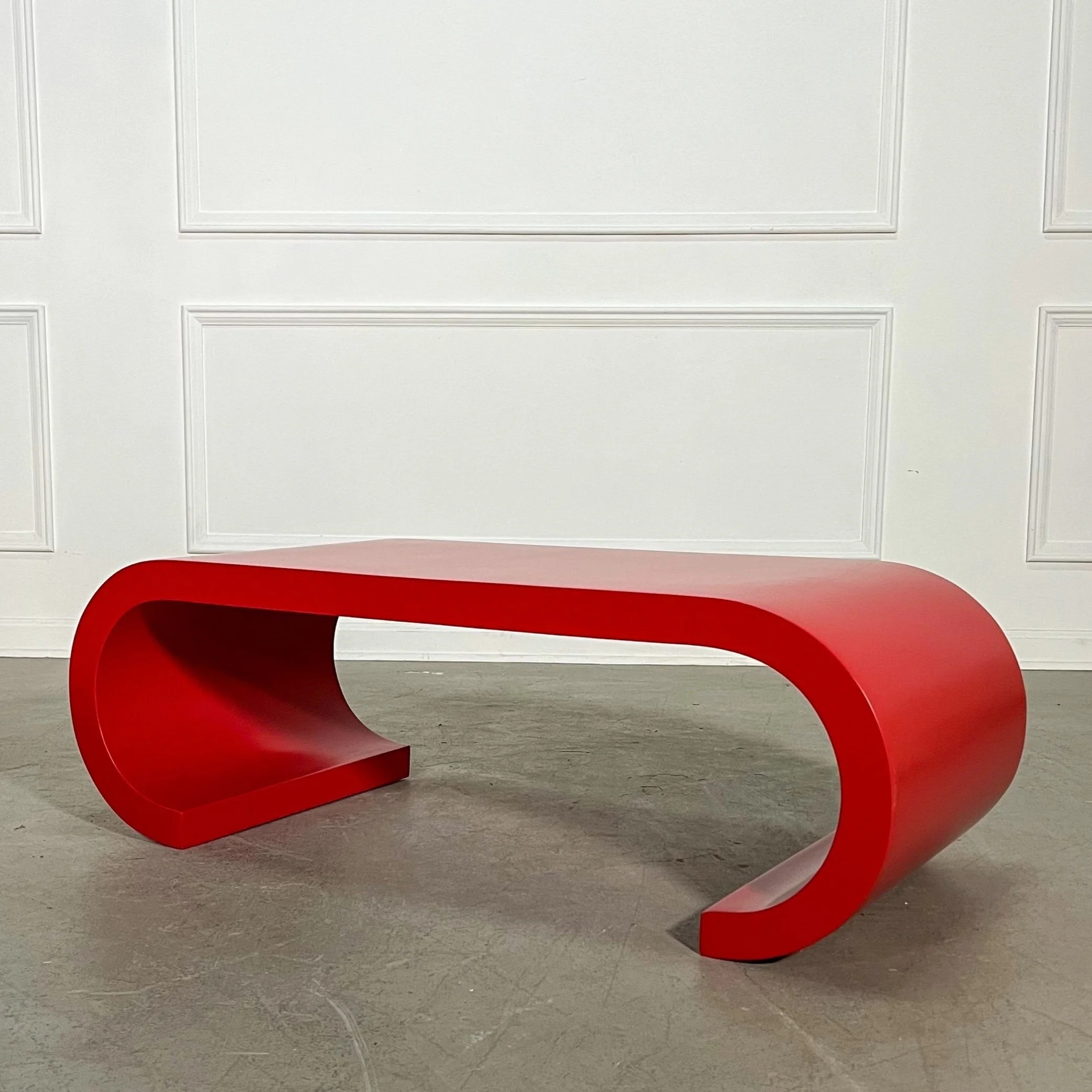 Coffee Table with Vermilion Red Lacquer and Scroll Base