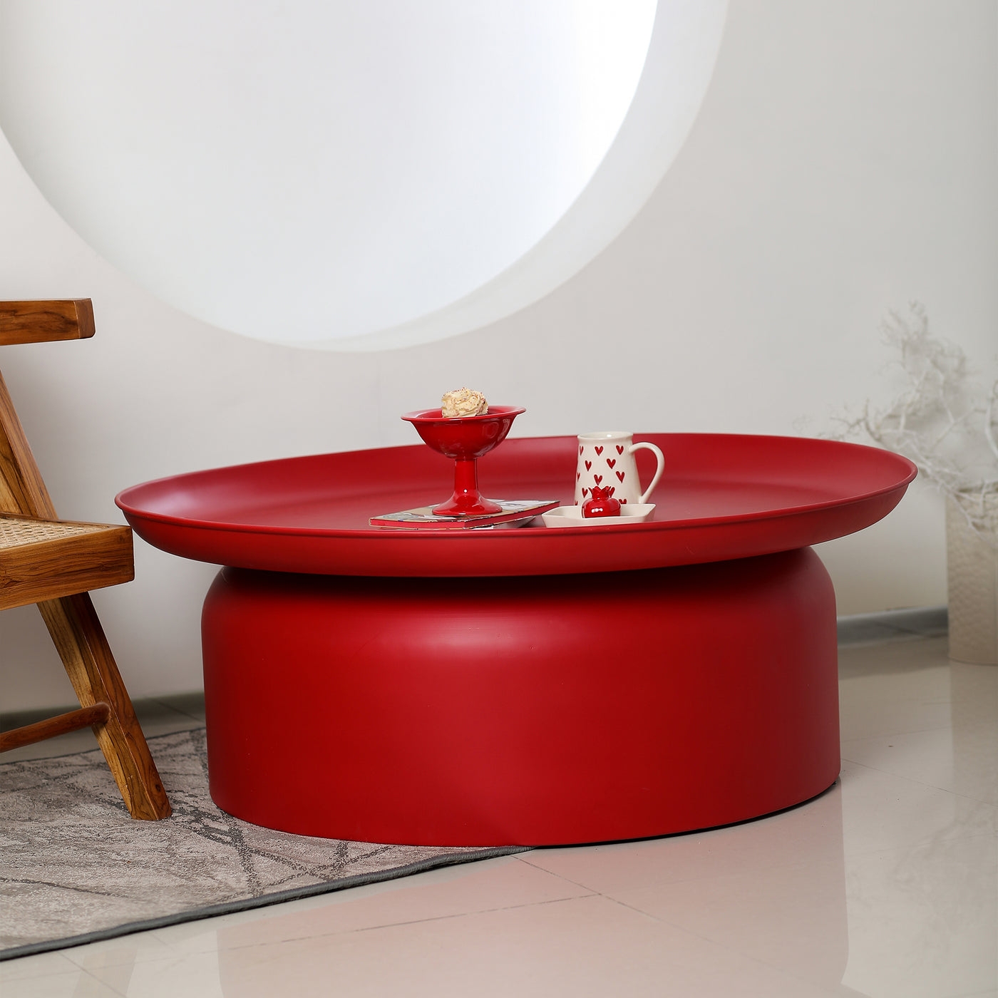 Coffee Table with Vibrant Red Matte Finish and Tray Top