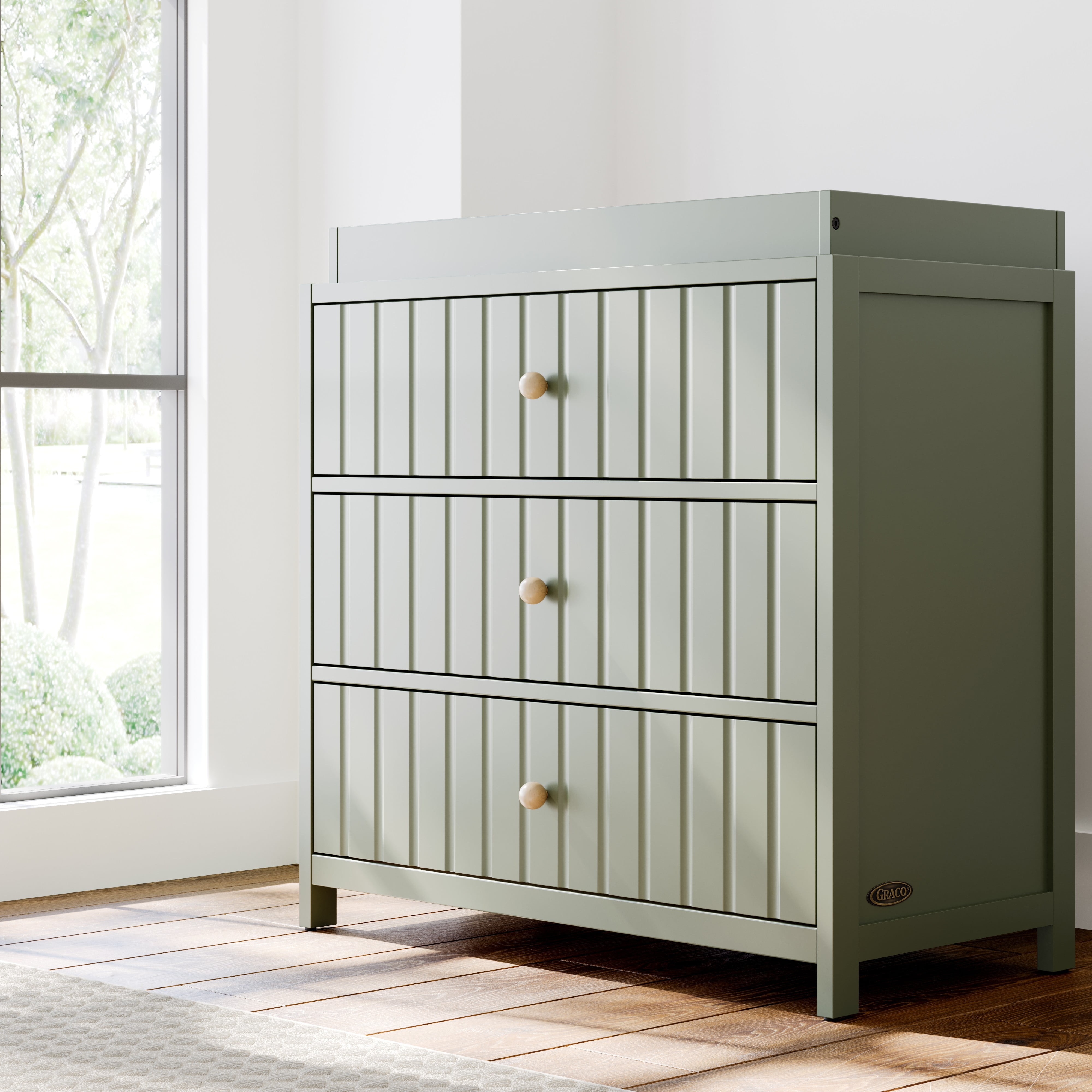Combo Dresser Vertical Fluted Drawers Sage Green Nursery Dresser