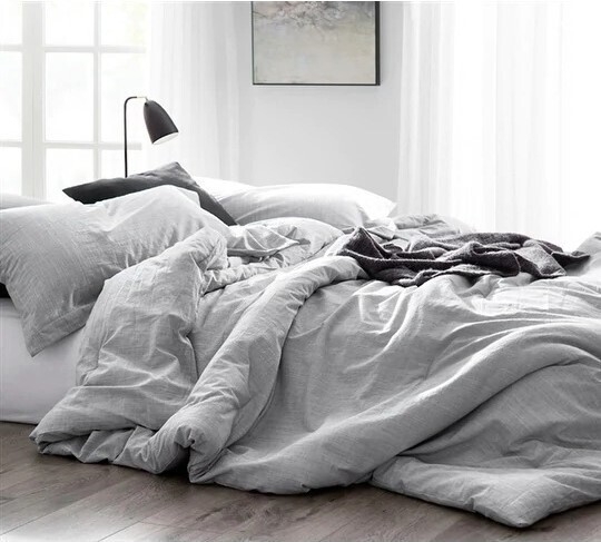 Comforter Set with Oversized Drape and Heather Gray Texture