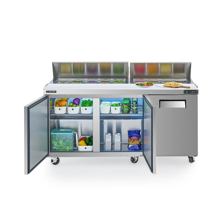 Commercial Prep Fridge with Condiment Wells and 72 Inch Prep Refrigerator