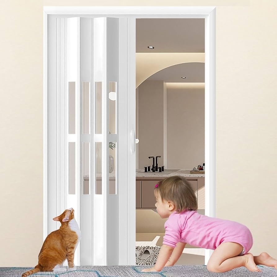 Concertina Door with Acrylic Inserts - White Folding Room Divider