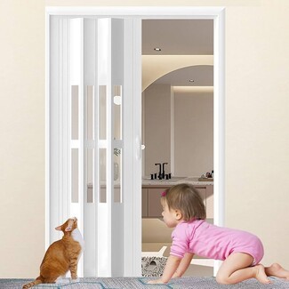 Concertina Door with Acrylic Inserts - White Folding Room Divider