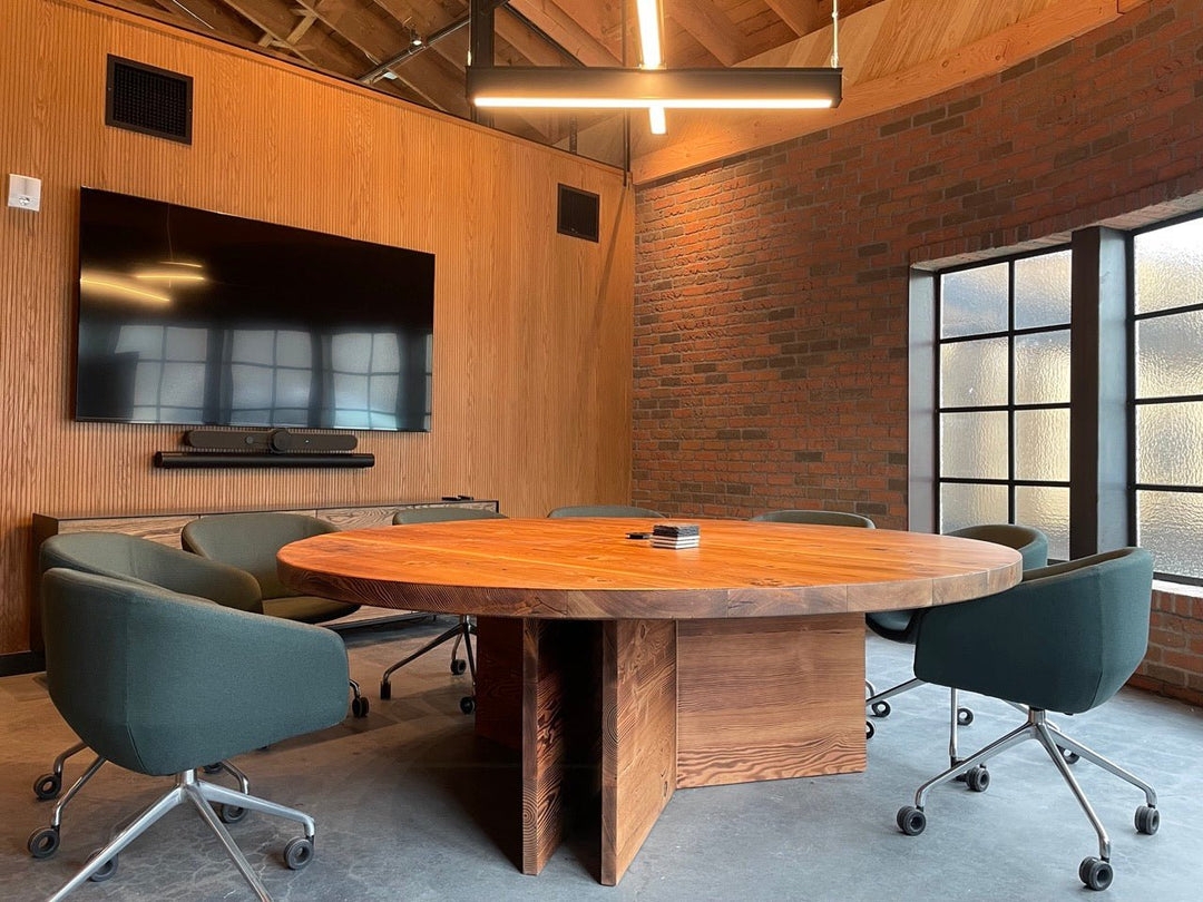 Conference Table Natural Grain Slab Round Wooden Meeting Table