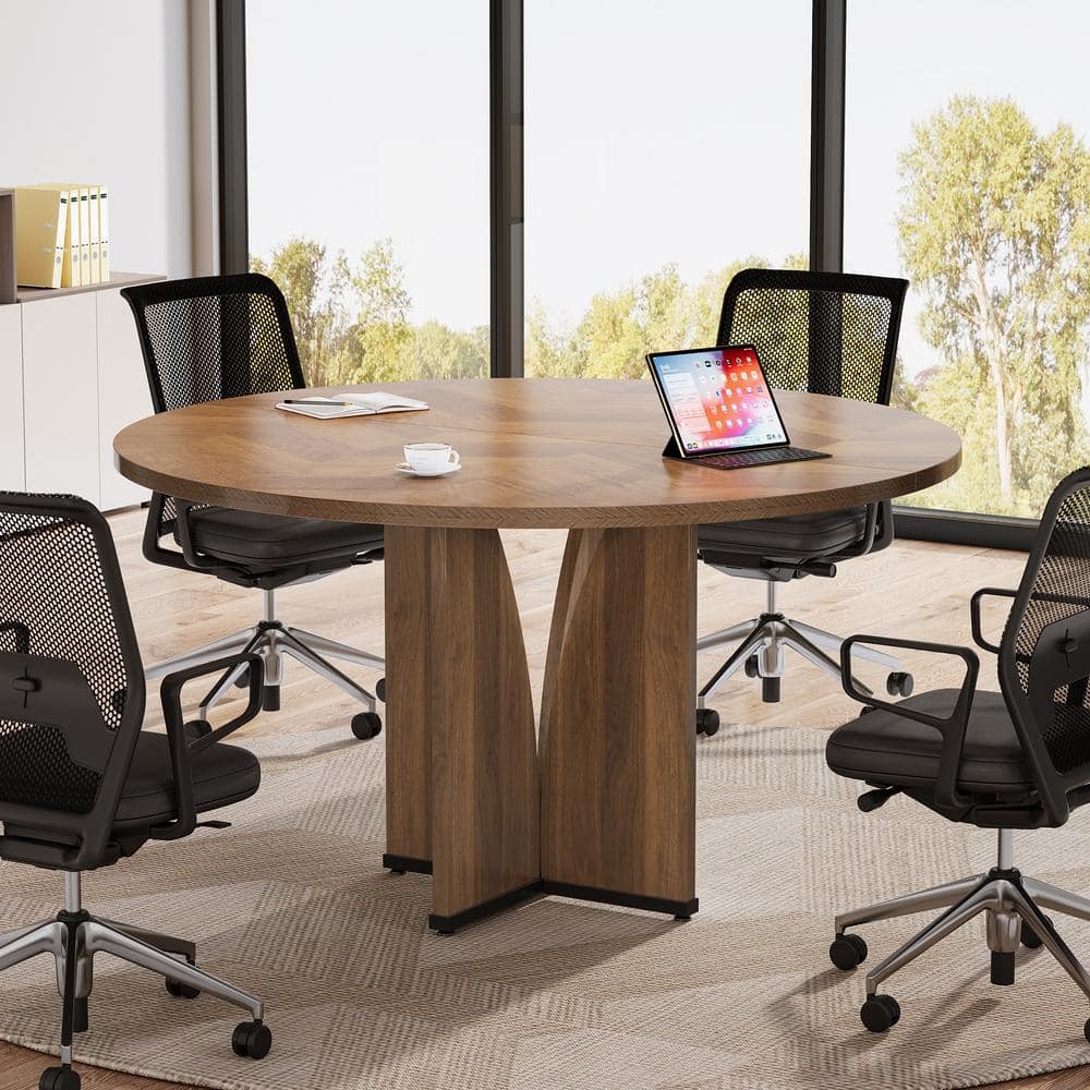 Conference Table Walnut Sculptural Round Office Meeting Table